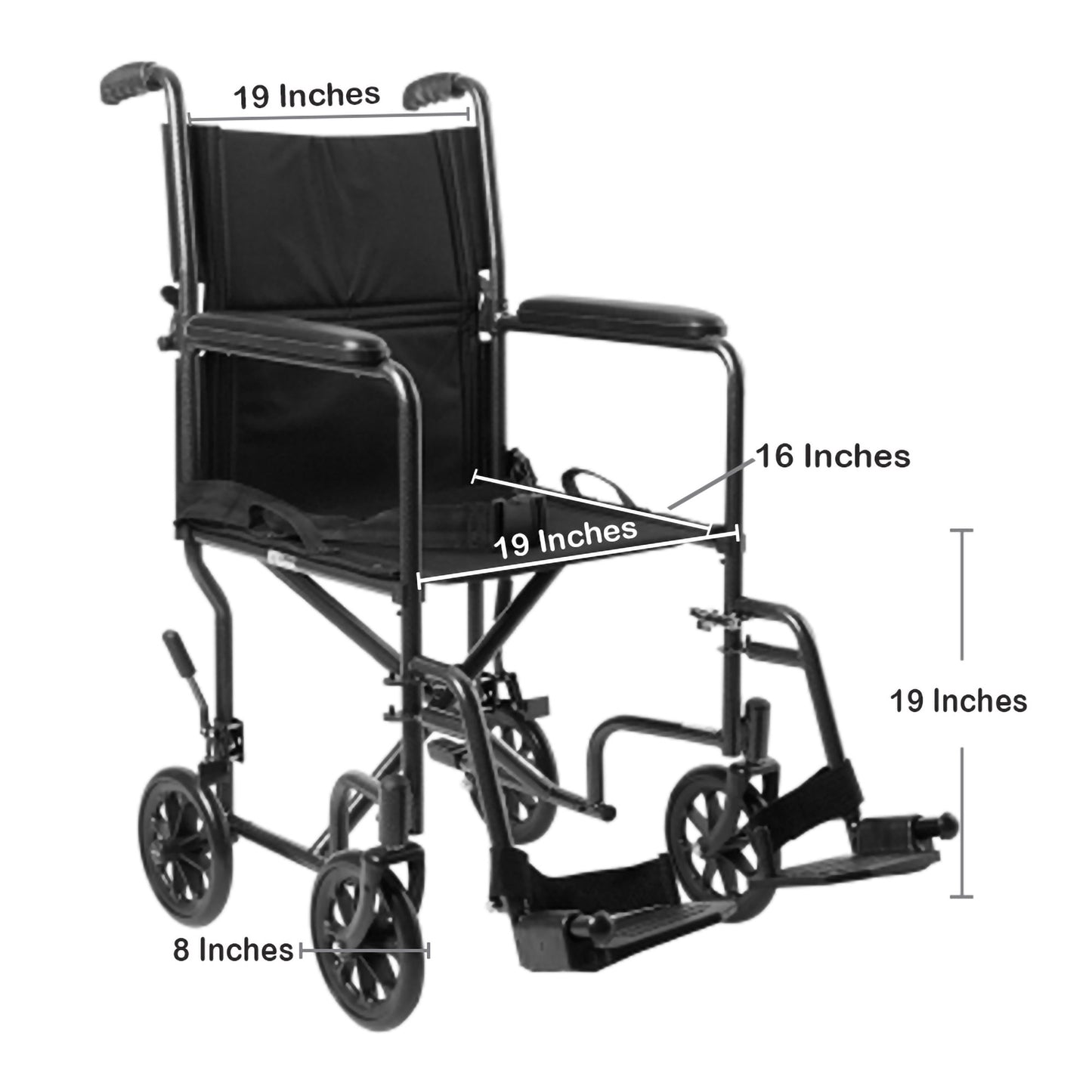 Transport Chair 19" Seat Width Full Length Arms with Swing-Away Footrest