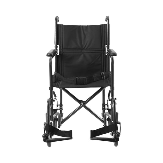 Silla de transporte Mckesson con asiento de 19 pulgadas de ancho y brazos largos con reposapiés abatibles