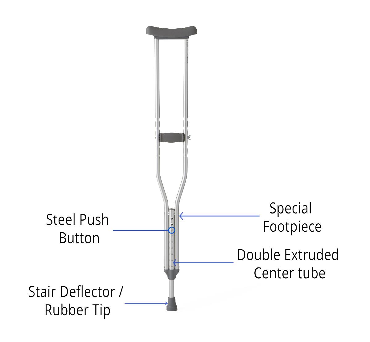 Medline Standard Steel Push-Button Crutches Tall Adult 350 lb WT Capacity