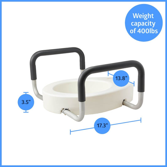 Elevador de asiento de inodoro estándar Medline de 3.5" con brazos, capacidad de peso de 400 lb