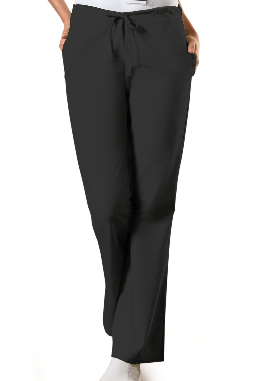 Cherokee Natural Rise Flare Leg Drawstring Womens Scrub Pants in Black