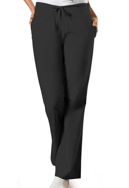 Cherokee Natural Rise Flare Leg Drawstring Womens Scrub Pants in Black