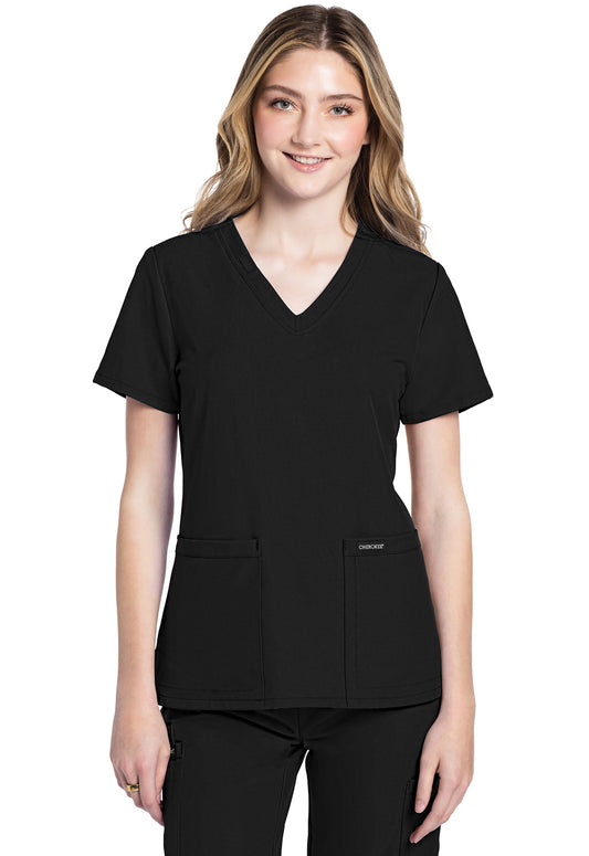 Top de uniforme médico Cherokee Women's WorkWear Originals Ultra con cuello en V en color negro