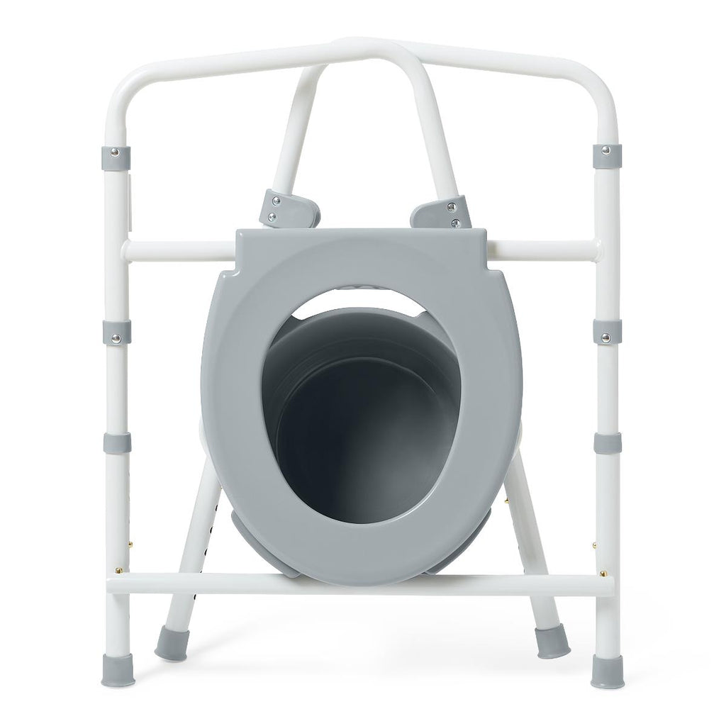 Medline Steel 3-in-1 Folding Commode, Includes Seat with Lid, Bucket, Armrests, and Splash guard