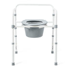 Inodoro plegable 3 en 1 de acero Medline, incluye asiento con tapa, cubo, reposabrazos y protección contra salpicaduras