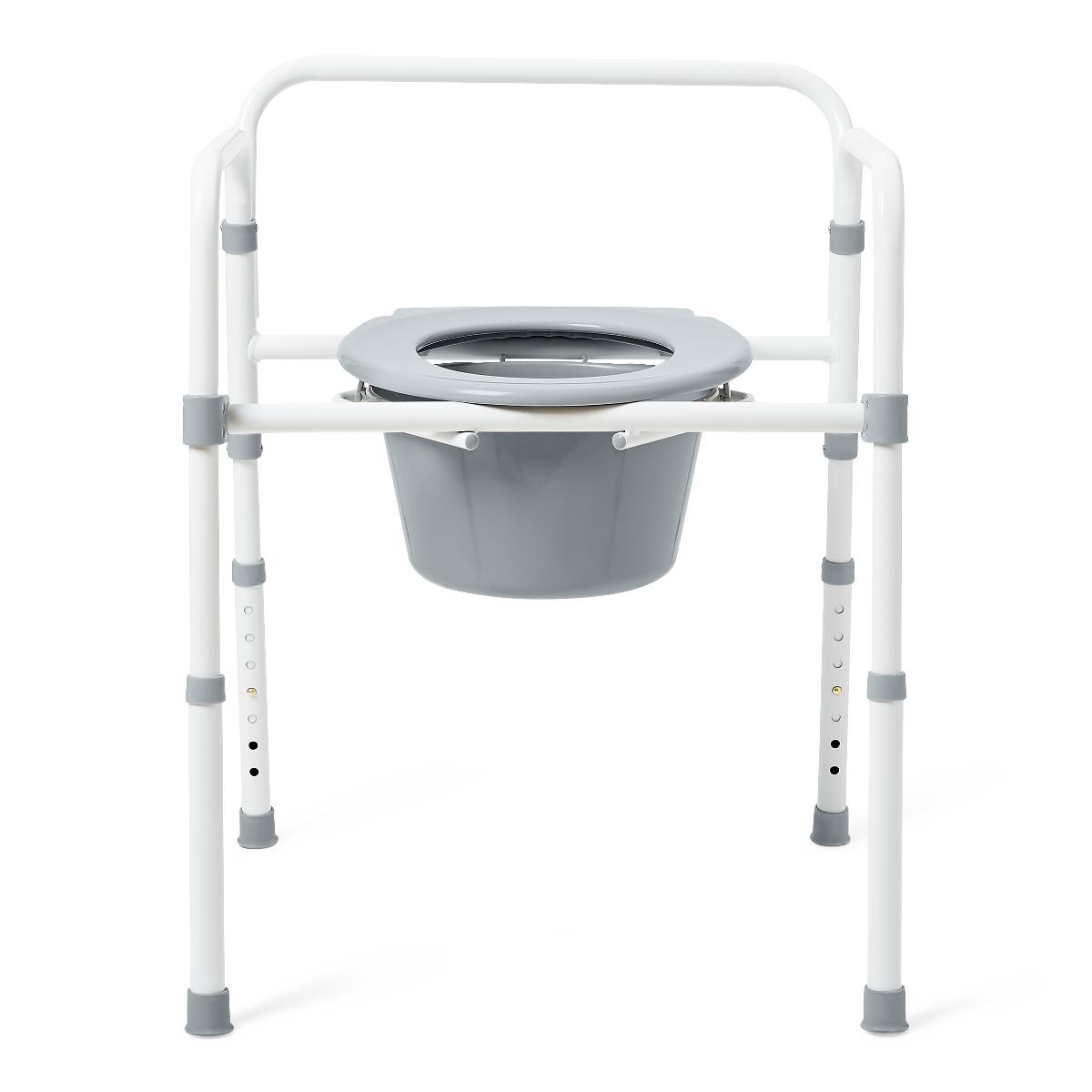 Medline Steel 3-in-1 Folding Commode, Includes Seat with Lid, Bucket, Armrests, and Splash guard