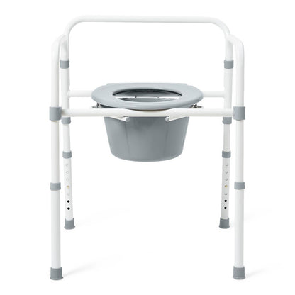 Medline Steel 3-in-1 Folding Commode, Includes Seat with Lid, Bucket, Armrests, and Splash guard