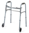 Medline 2-Button Adult Aluminum Folding Walker with 5" Wheels 300 lb WT Capacity