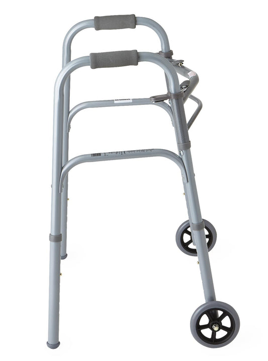 Andador plegable de aluminio Medline para adultos con 2 botones y ruedas de 5", capacidad de 300 lb