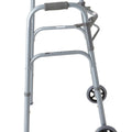 Medline 2-Button Adult Aluminum Folding Walker with 5" Wheels 300 lb WT Capacity