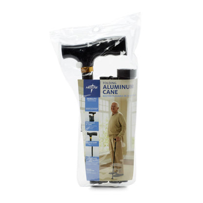 Medline Aluminum Folding T-Handle Cane in Black