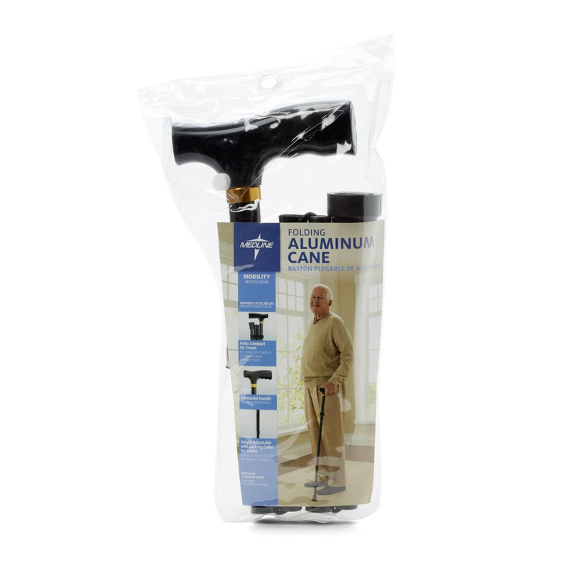 Medline Aluminum Folding T-Handle Cane in Black