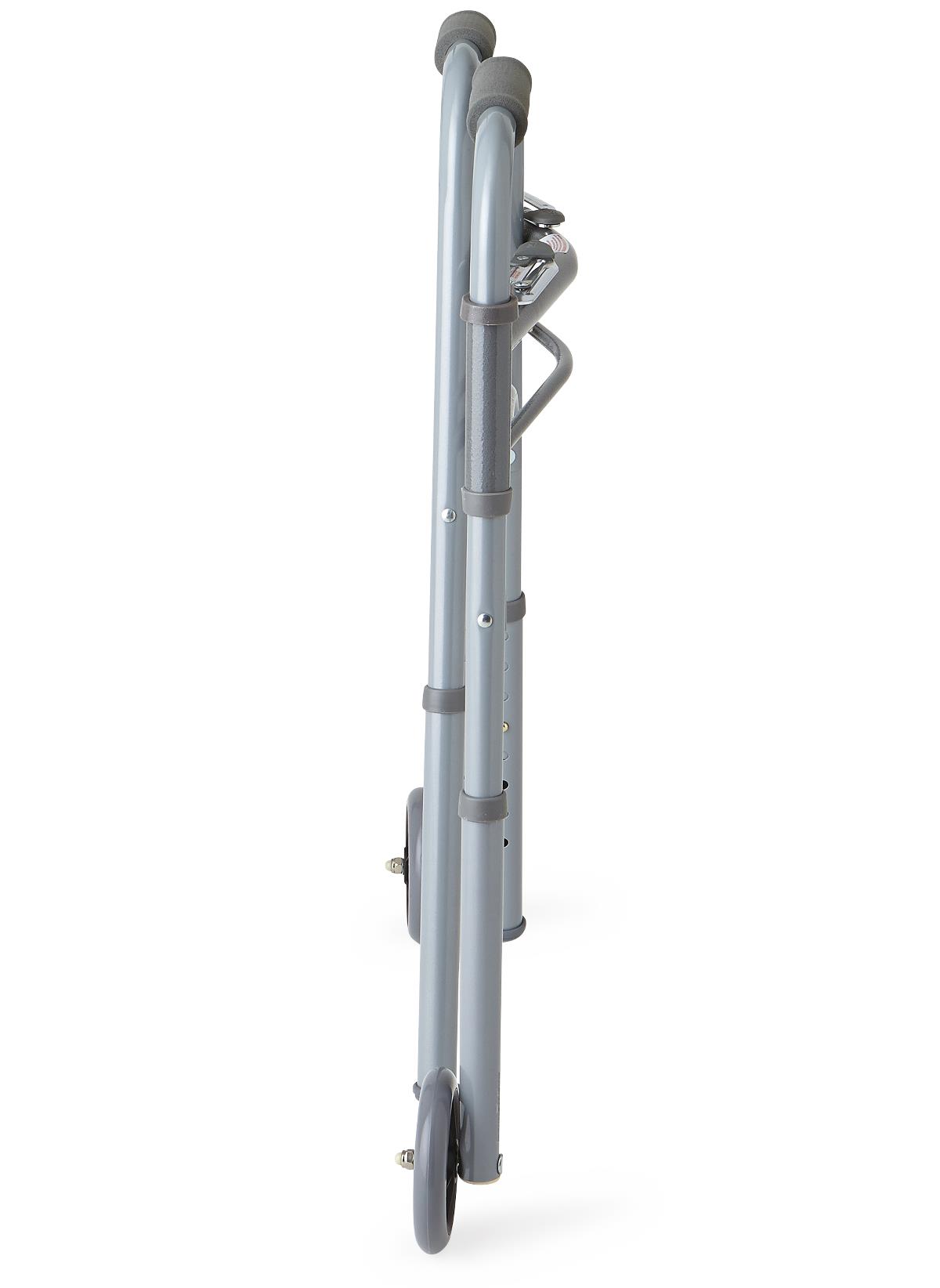 Medline 2-Button Adult Aluminum Folding Walker with 5" Wheels 300 lb WT Capacity
