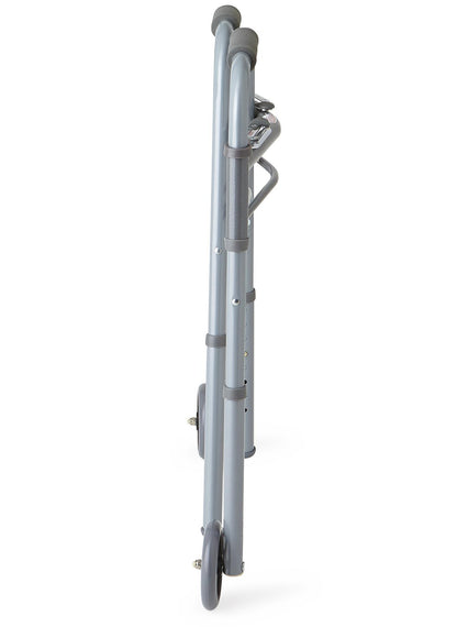 Medline 2-Button Adult Aluminum Folding Walker with 5" Wheels 300 lb WT Capacity