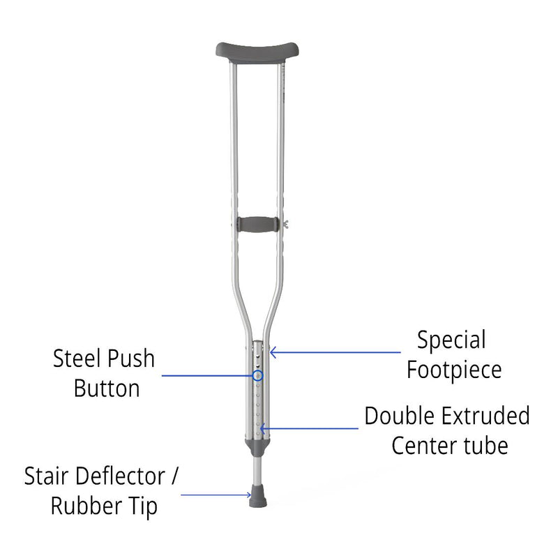 Medline Standard Steel Push-Button Crutches Tall Adult 350 lb WT Capacity