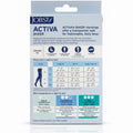 Jobst Active Sheer Stockings packaging card showing product information, sizing chart, and fit guidance on a white background.
