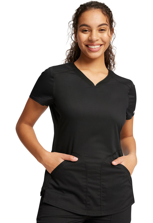 Blusa Médica Cherokee WorkWear Revolution con Cuello en V en Negro