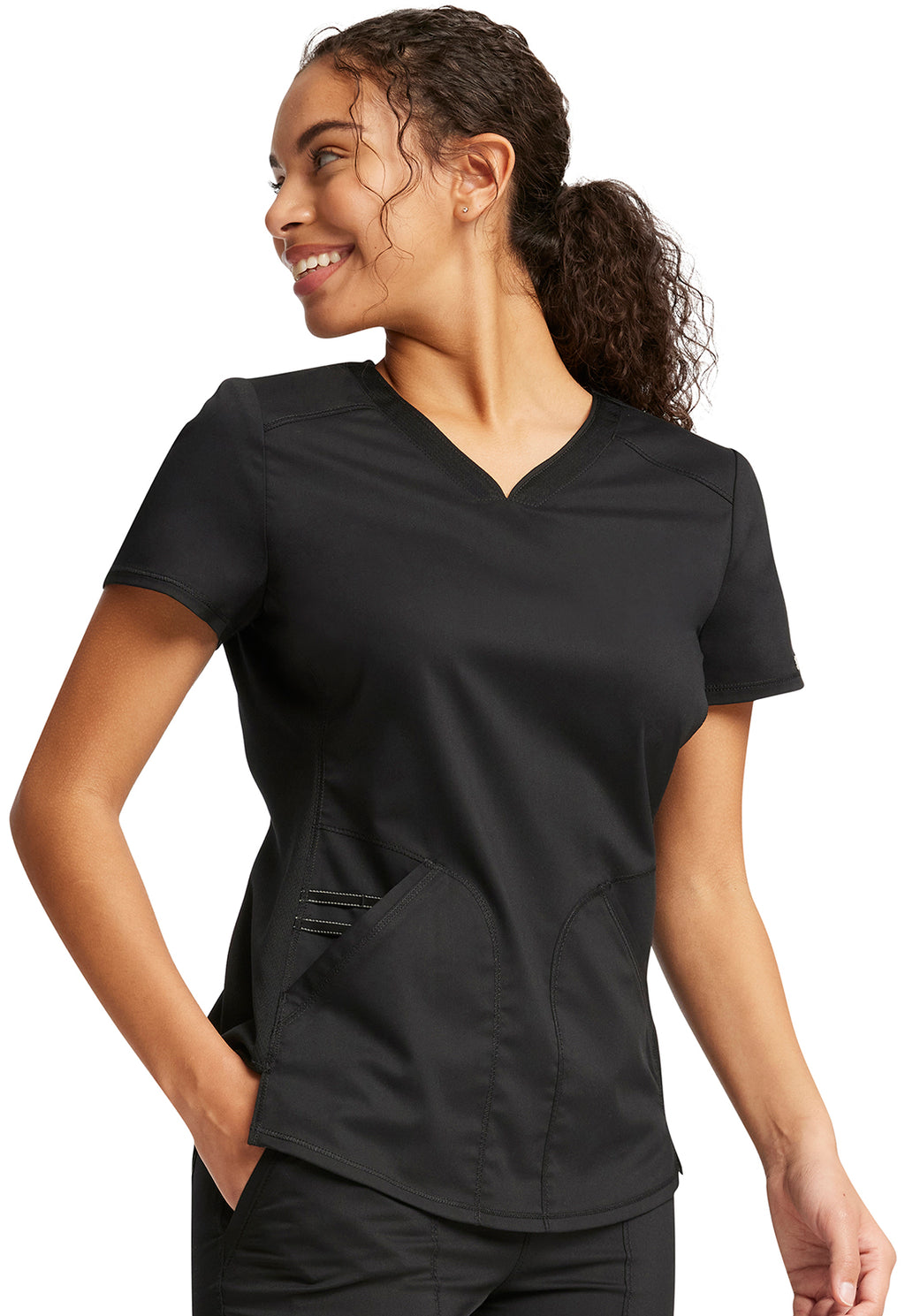 Cherokee WorkWear Revolution V-Neck Scrub Top in Black