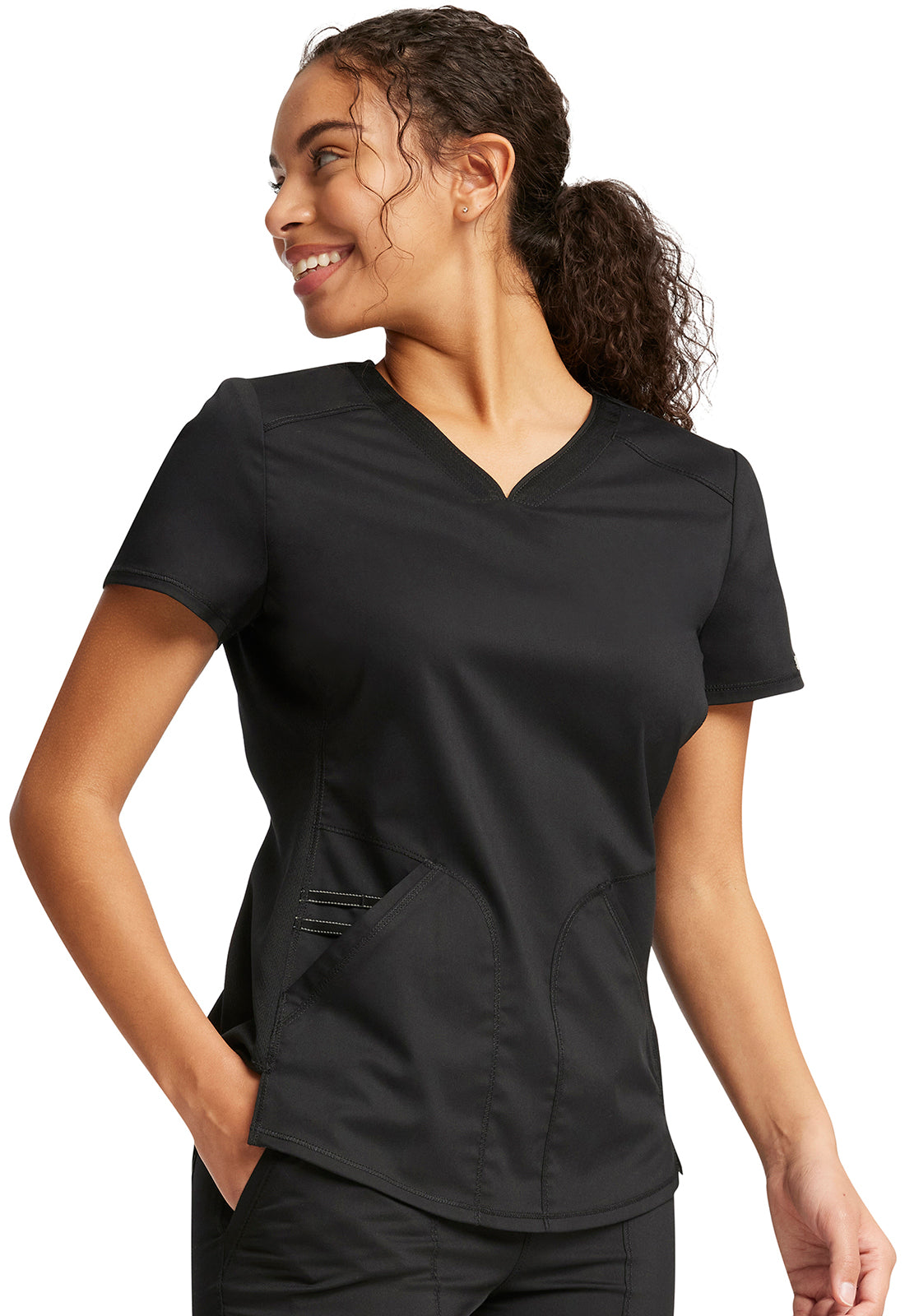 Blusa Médica Cherokee WorkWear Revolution con Cuello en V en Negro