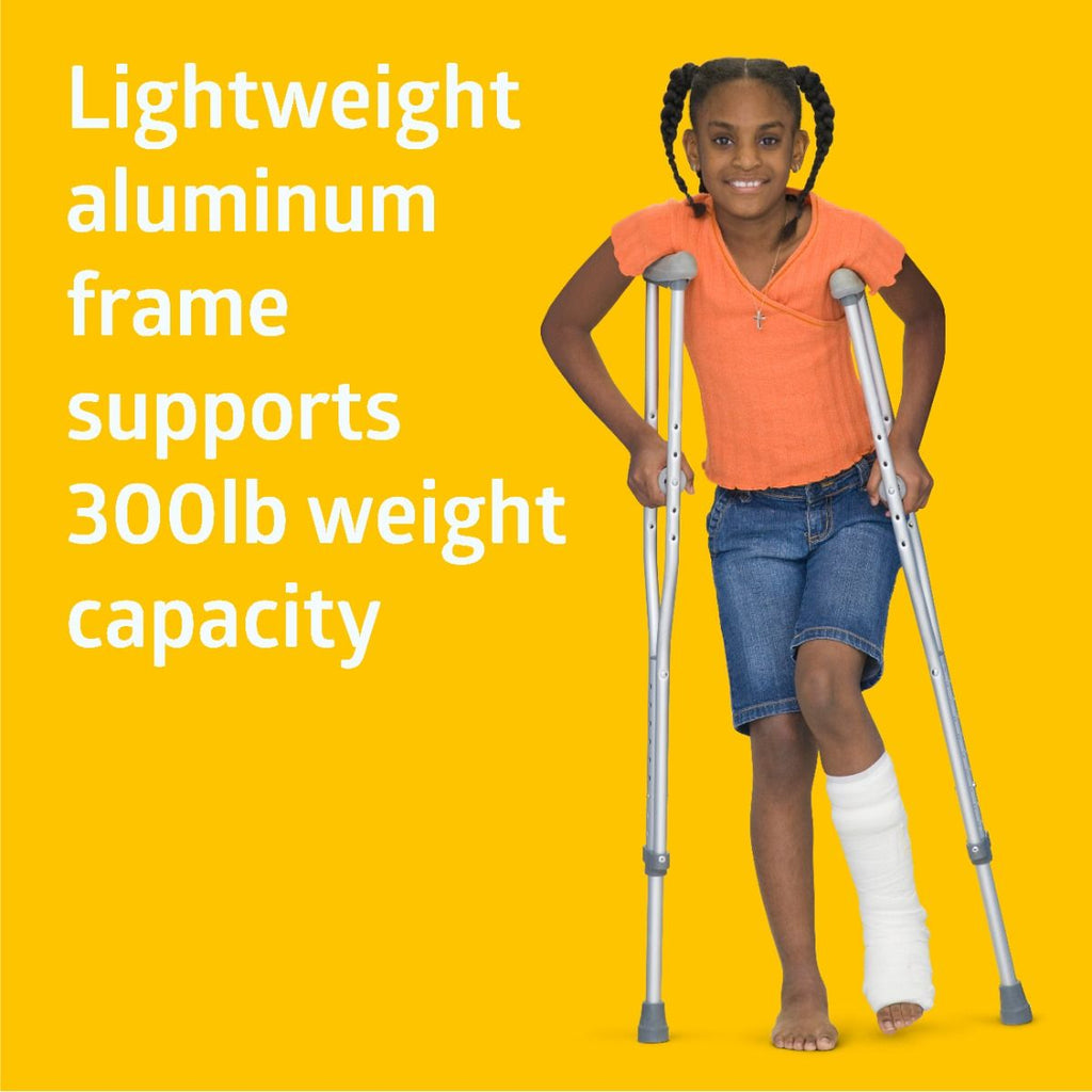 Medline Standard Steel Push-Button Crutches Youth Size 350 lb WT Capacity