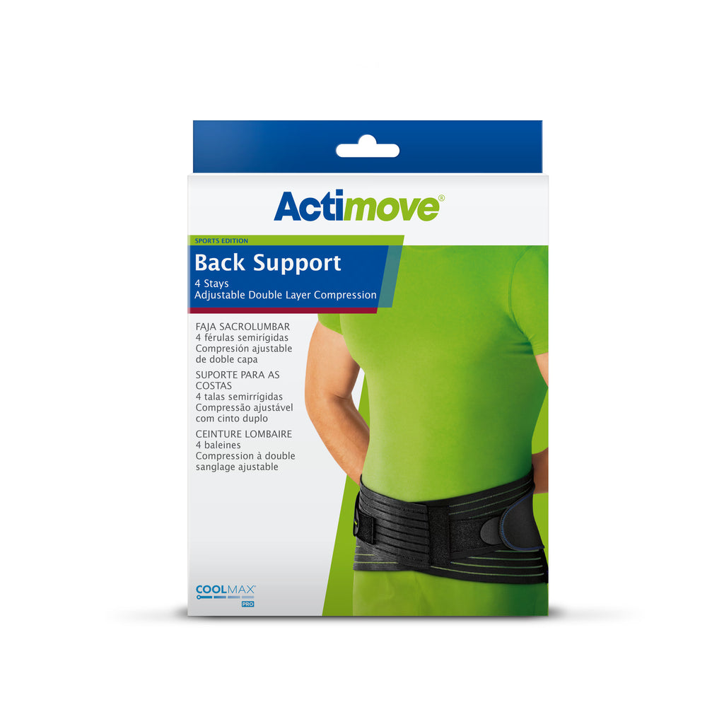 Actimove Sports Edition Back Support 4 Stays Adjustable Double Layer Compression
