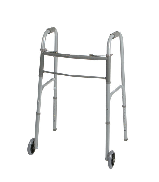 Medline Two-Button Folding Walkers with 5" Wheels - Scrubsnmed